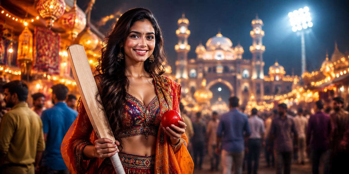 Night market in India with cricket betting and online casino vibes