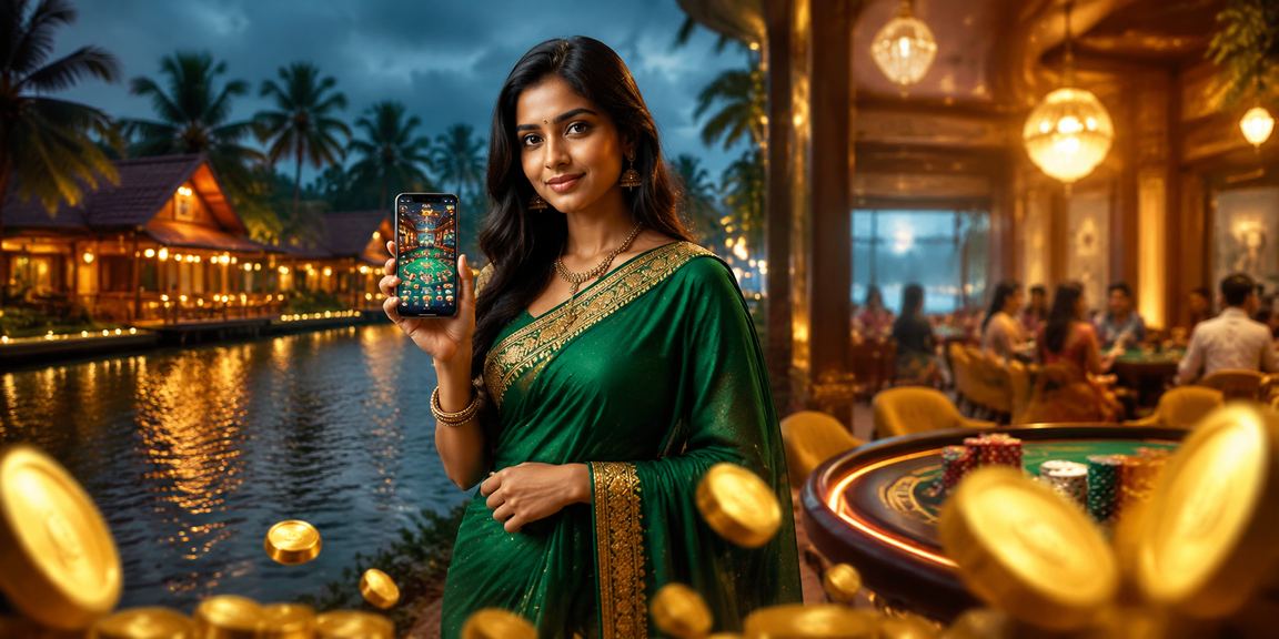 Kerala casino app and traditional saree illustration representing modern Indian gaming